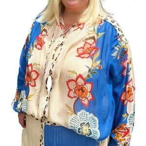 NEW VERB erin color block blouse in blue